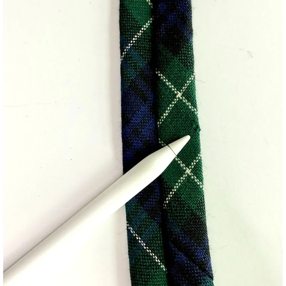VNTG ABERCROMBIE Men's Wool Tie Blackwatch Tartan Plaid Green Blue 56
